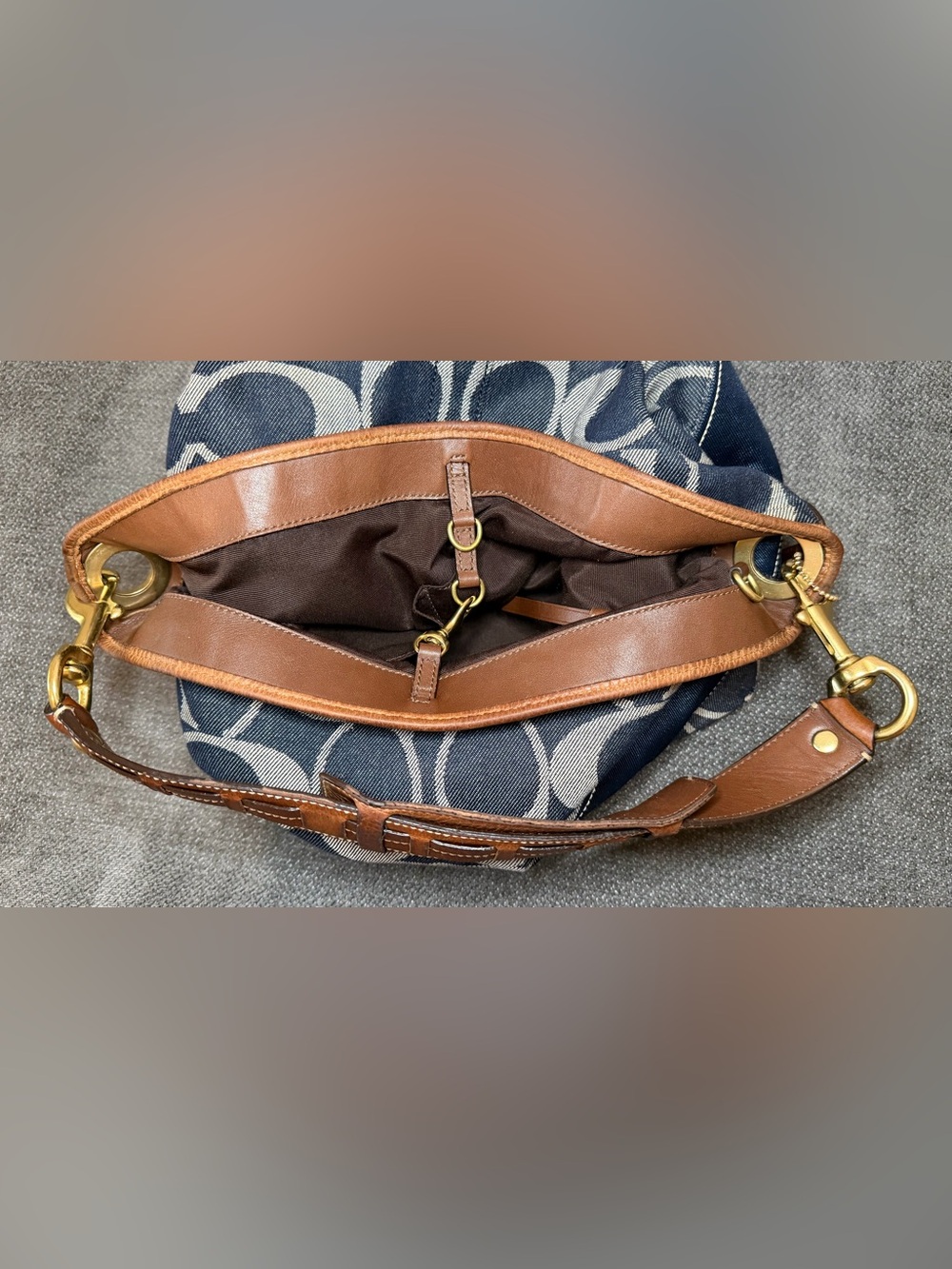 Coach Denim Signature Stripe Shoulder Hobo Bag No. C0768-11182 - Picture 9 of 12
